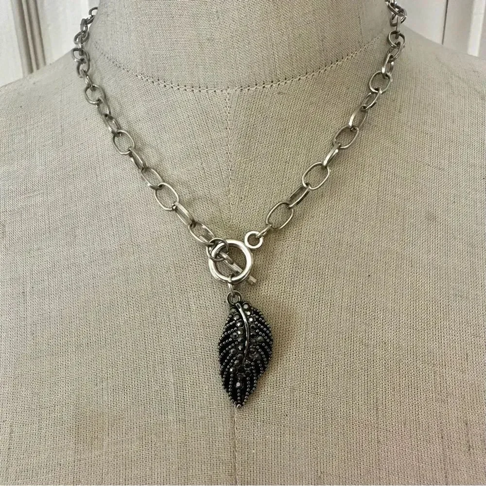 Marcasite-Style Leaf Toggle Necklace